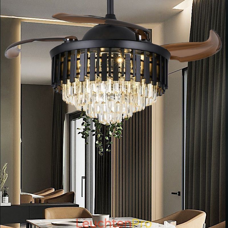 Einziehbarer Deckenventilator mit Licht und Kristall-Deckenventilator