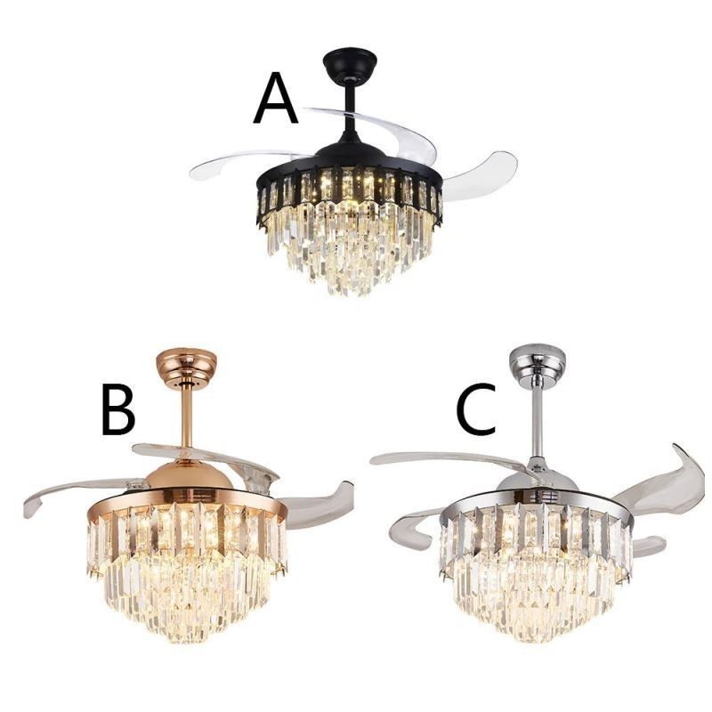 Einziehbarer Deckenventilator mit Licht und Kristall-Deckenventilator