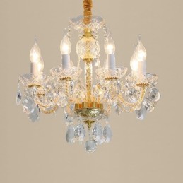 Europäischer klarer Kristall-Kronleuchter, Glas-Lampenkörper, 8 Lichter, Goldkörper-Deckenleuchte