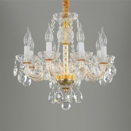 Europäischer klarer Kristall-Kronleuchter, Glas-Lampenkörper, 8 Lichter, Goldkörper-Deckenleuchte
