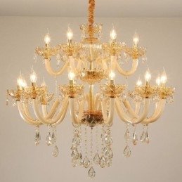 Eleganter Kristall-Kronleuchter, europäische Cognac-Farbe, Deckenleuchte, Glaskörper, doppellagig, 12 + 6 Lichter