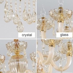 Eleganter Kristall-Kronleuchter, europäische Cognac-Farbe, Deckenleuchte, Glaskörper, doppellagig, 12 + 6 Lichter