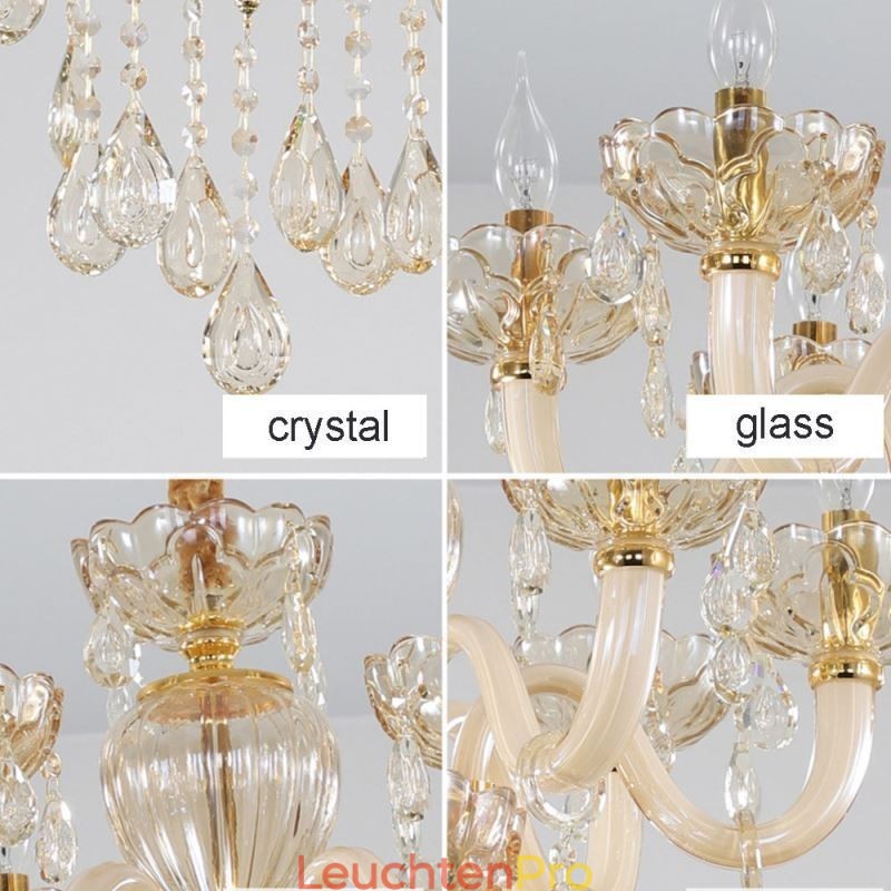 Eleganter Kristall-Kronleuchter, europäische Cognac-Farbe, Deckenleuchte, Glaskörper, doppellagig, 12 + 6 Lichter