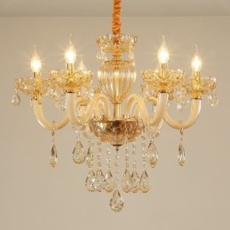 Wunderschöner Kristall-Kronleuchter, europäische Cognac-Farbe, Deckenleuchte, Glaskörper, 8 Lichter