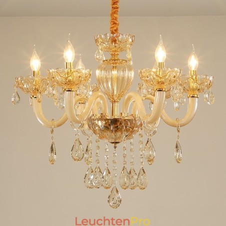 Wunderschöner Kristall-Kronleuchter, europäische Cognac-Farbe, Deckenleuchte, Glaskörper, 8 Lichter Wunderschöner Kristall-Kronleuchter, europäische Cognac-Farbe, Deckenleuchte, Glaskörper, 8 Lichter