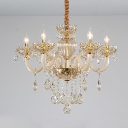Wunderschöner Kristall-Kronleuchter, europäische Cognac-Farbe, Deckenleuchte, Glaskörper, 8 Lichter