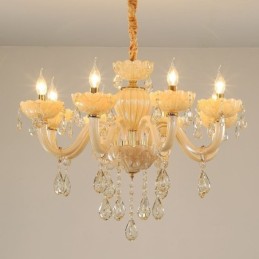 Auffälliger Kristall-Kronleuchter, europäische Cognac-Farbe, Deckenleuchte, Glaskörper, 8 Lichter