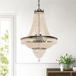 Klassischer Kristall-Kronleuchter, schwarz, Empire-Stil, Pendelleuchte, 9 Lichter