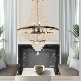 Klassischer Kristall-Kronleuchter, schwarz, Empire-Stil, Pendelleuchte, 9 Lichter