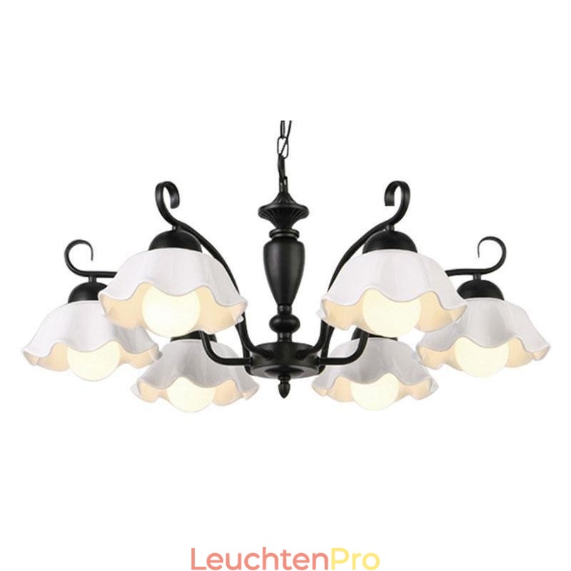 Nordische Pendelleuchte aus Eisen in Blumenform mit Glasschirm