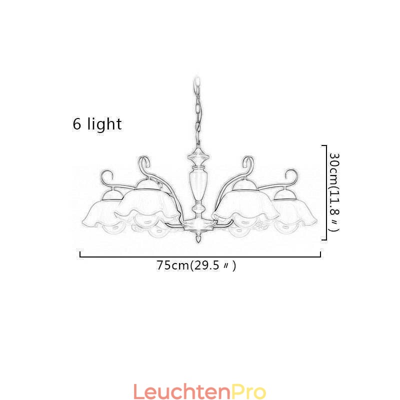 Nordische Pendelleuchte aus Eisen in Blumenform mit Glasschirm