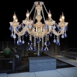 Europäischer Kristall-Kronleuchter Luxus Pendelleuchte Blau Anhänger