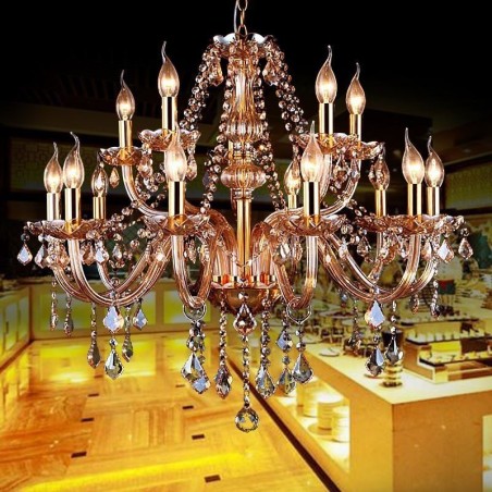 Europäischer Kristall-Kronleuchter, elegante große Pendelleuchte, Bernstein Europäischer Kristall-Kronleuchter, elegante große Pendelleuchte, Bernstein