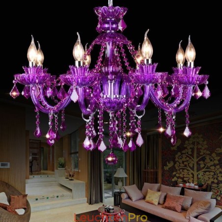 Elegante lila Kristall Deckenleuchte Europäischer Kronleuchter Elegante lila Kristall Deckenleuchte Europäischer Kronleuchter