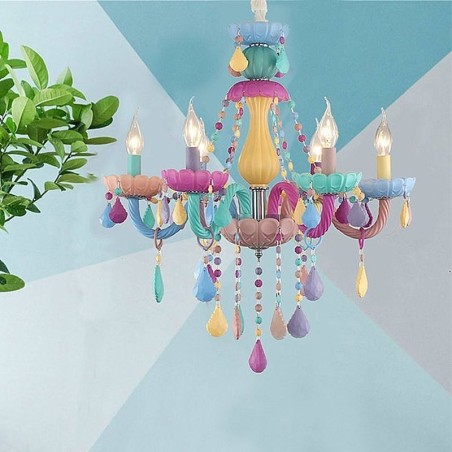 Europäische bunte Kristall Kronleuchter Macaron Pendelleuchte Europäische bunte Kristall Kronleuchter Macaron Pendelleuchte