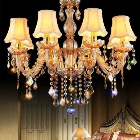 Europäischer Kristall-Kronleuchter, elegante bernsteinfarbene Pendelleuchte Europäischer Kristall-Kronleuchter, elegante bernsteinfarbene Pendelleuchte