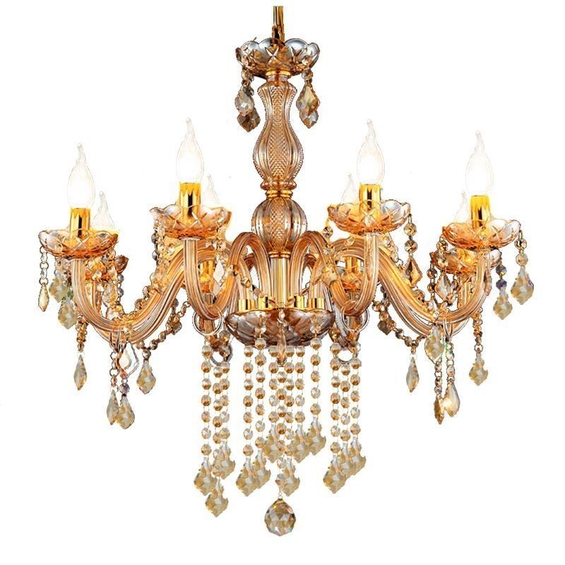 Europäischer Kristall-Kronleuchter, elegante bernsteinfarbene Pendelleuchte