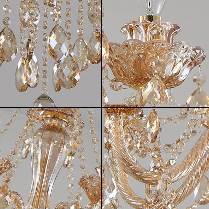 Europäischer Kristall-Kronleuchter Luxus Cognac Pendelleuchte