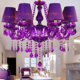 Eleganter Kristall-Kronleuchter im europäischen Stil, violette Pendelleuchte
