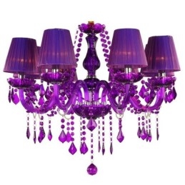 Eleganter Kristall-Kronleuchter im europäischen Stil, violette Pendelleuchte