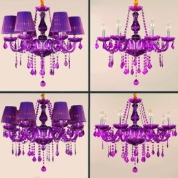 Eleganter Kristall-Kronleuchter im europäischen Stil, violette Pendelleuchte