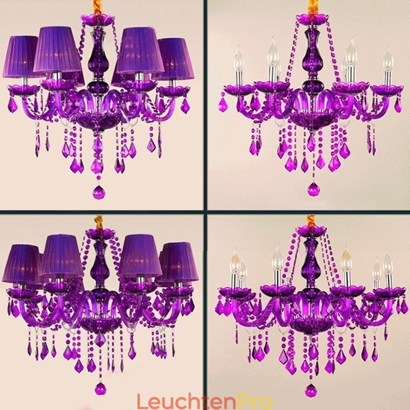 Eleganter Kristall-Kronleuchter im europäischen Stil, violette Pendelleuchte