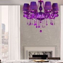 Eleganter Kristall-Kronleuchter im europäischen Stil, violette Pendelleuchte