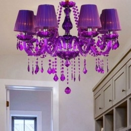 Eleganter Kristall-Kronleuchter im europäischen Stil, violette Pendelleuchte
