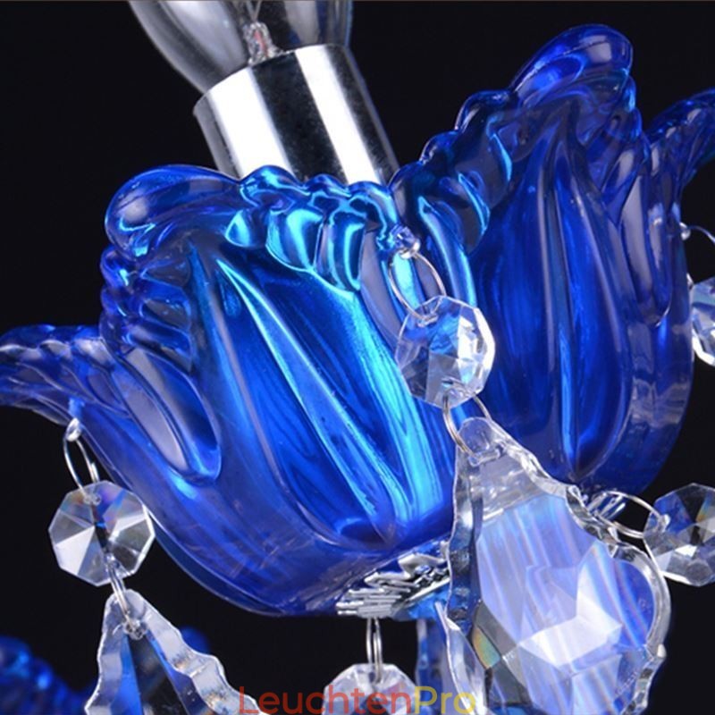 Kristall-Kronleuchter im europäischen Stil, blaue Pendelleuchte aus Kristallglas