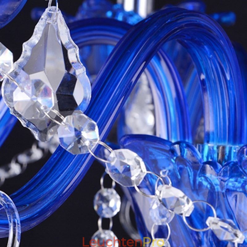 Kristall-Kronleuchter im europäischen Stil, blaue Pendelleuchte aus Kristallglas
