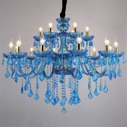 Eleganter Kristall-Kronleuchter, europäische blaue Pendelleuchte