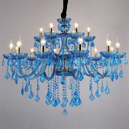 Eleganter Kristall-Kronleuchter, europäische blaue Pendelleuchte Eleganter Kristall-Kronleuchter, europäische blaue Pendelleuchte