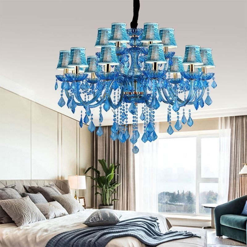 Eleganter Kristall-Kronleuchter, europäische blaue Pendelleuchte