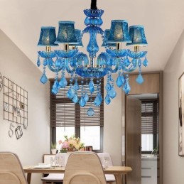 Eleganter Kristall-Kronleuchter, europäische blaue Pendelleuchte