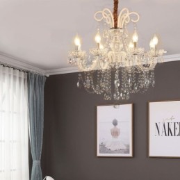 Eleganter Kristall-Kronleuchter, europäische Pendelleuchte in Weiß