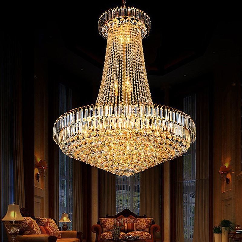 Elegante Kristall Kronleuchter Europäischen Pendelleuchte Lange Hängenden Kronleuchter Duplex Treppe