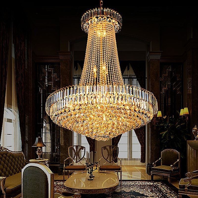 Elegante Kristall Kronleuchter Europäischen Pendelleuchte Lange Hängenden Kronleuchter Duplex Treppe