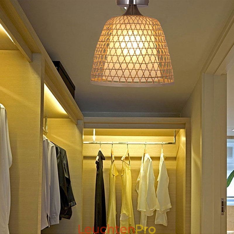 Bambus Semi Flush Mount Kreative Runde Deckenleuchte Vestibül Beleuchtung
