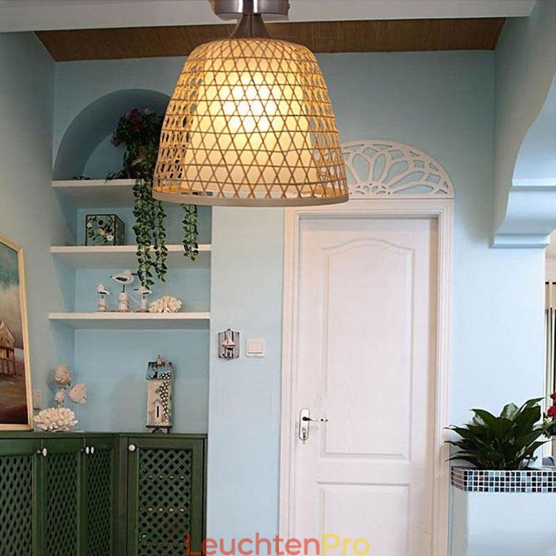 Bambus Semi Flush Mount Kreative Runde Deckenleuchte Vestibül Beleuchtung
