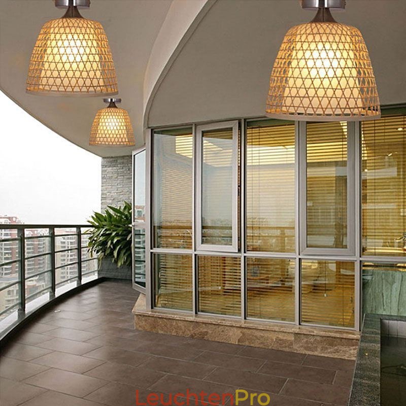 Bambus Semi Flush Mount Kreative Runde Deckenleuchte Vestibül Beleuchtung