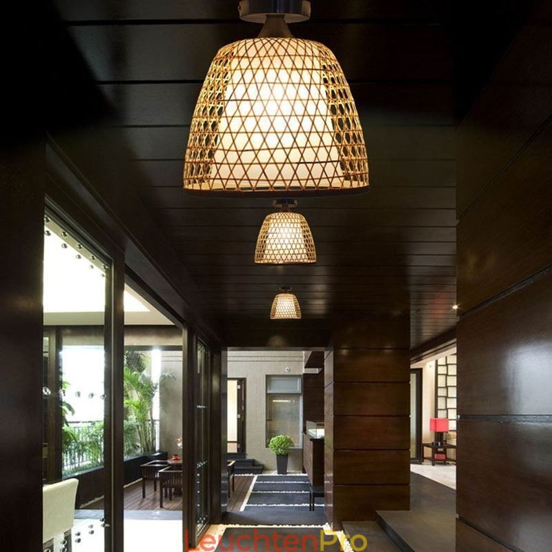 Bambus Semi Flush Mount Kreative Runde Deckenleuchte Vestibül Beleuchtung