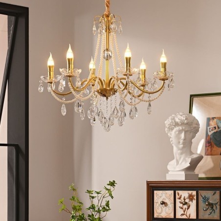 Amerikanische Kristall-Pendelleuchte im Landhausstil, kreative Deckenleuchte aus Eisen Amerikanische Kristall-Pendelleuchte im Landhausstil, kreative Deckenleuchte aus Eisen
