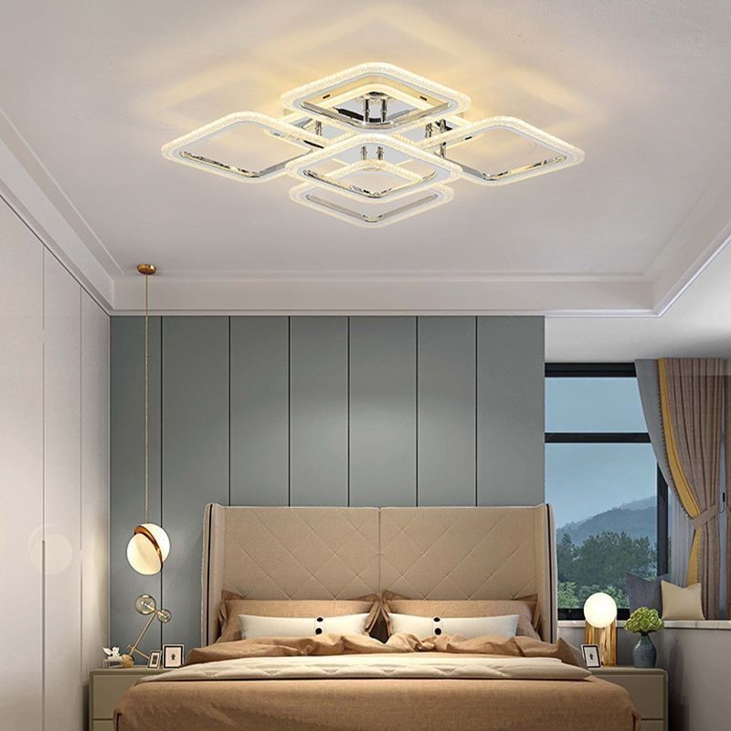 Deckenleuchte aus Acryl, quadratisch, 5 Lichter, Chrom