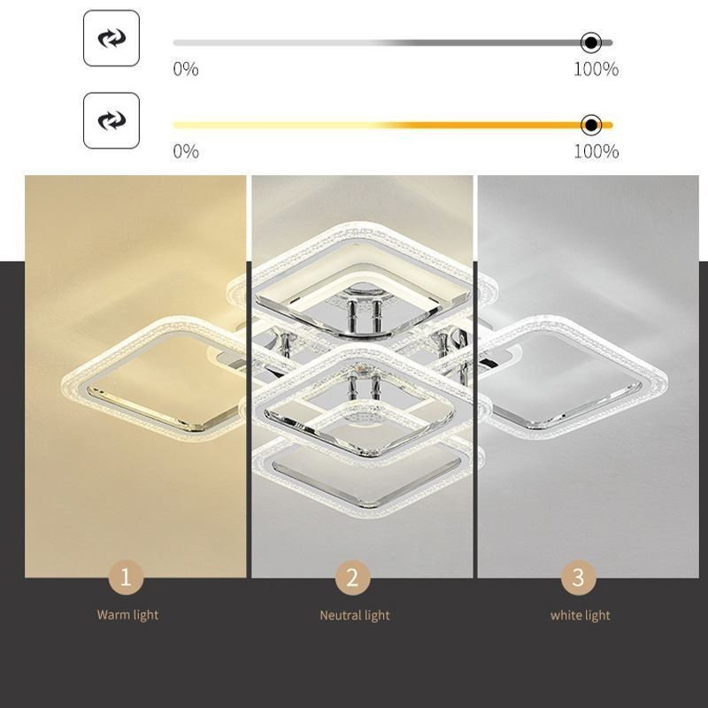 Deckenleuchte aus Acryl, quadratisch, 5 Lichter, Chrom
