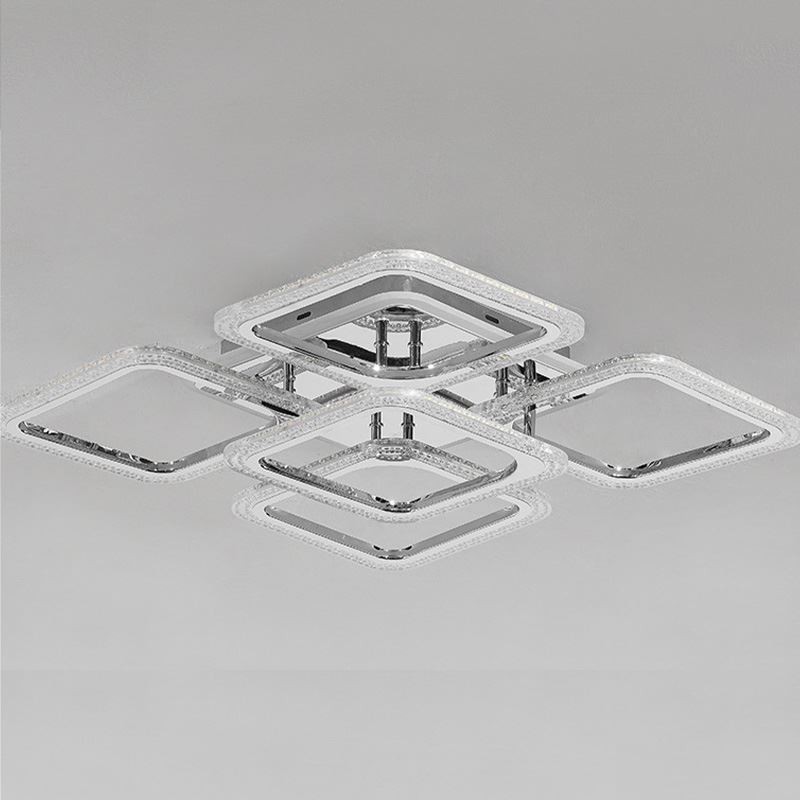 Deckenleuchte aus Acryl, quadratisch, 5 Lichter, Chrom