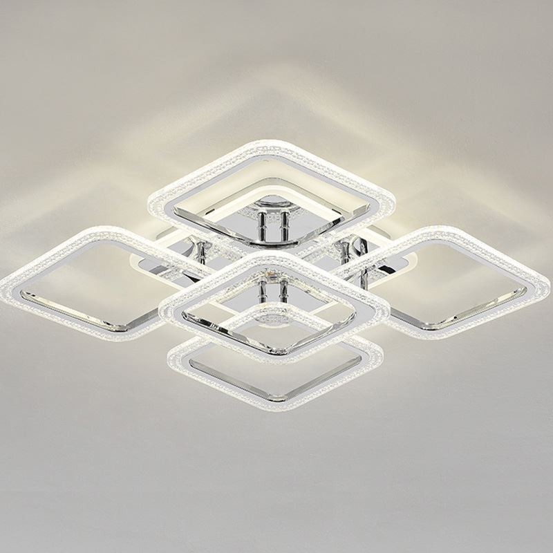 Deckenleuchte aus Acryl, quadratisch, 5 Lichter, Chrom