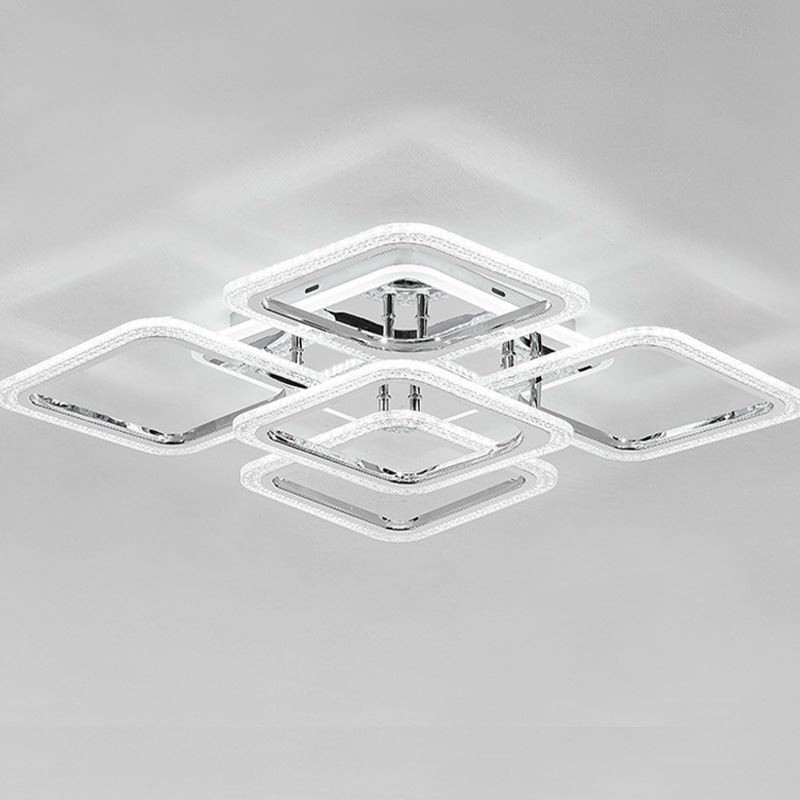 Deckenleuchte aus Acryl, quadratisch, 5 Lichter, Chrom