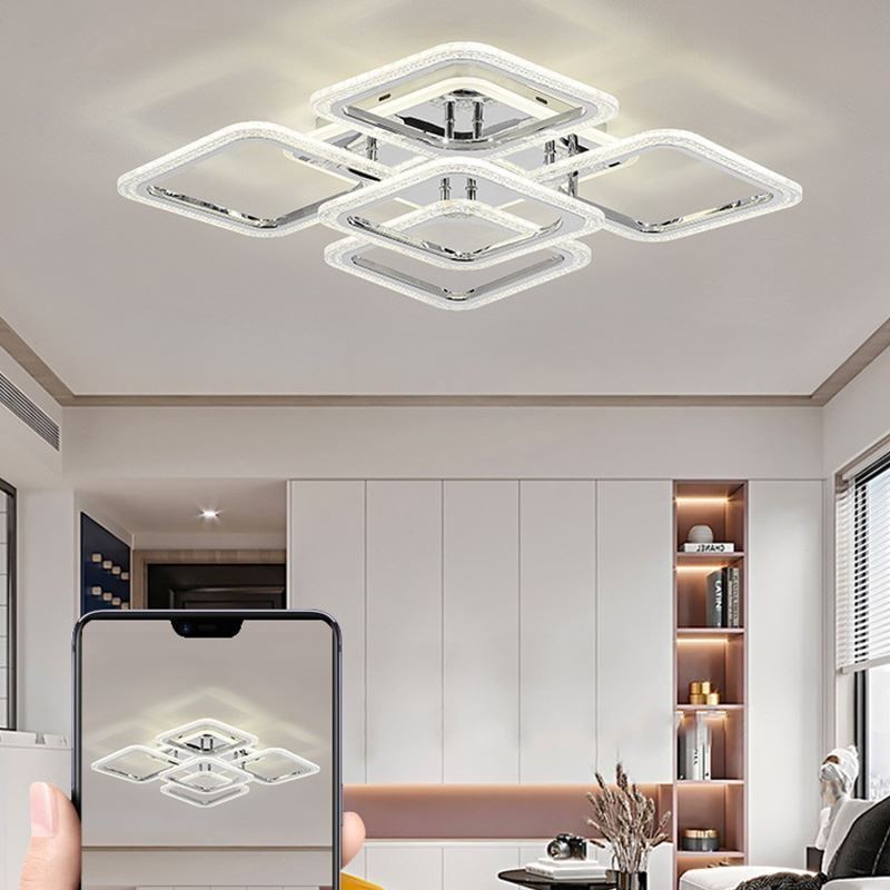 Deckenleuchte aus Acryl, quadratisch, 5 Lichter, Chrom