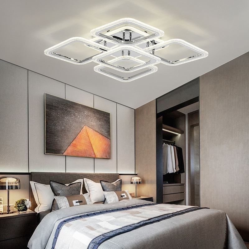 Deckenleuchte aus Acryl, quadratisch, 5 Lichter, Chrom