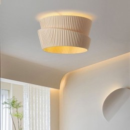 Wabi Sabi Deckenleuchte, Deckenlampe im französischen Creme-Stil, doppellagiger Stoffschirm